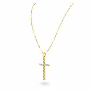 Gold Cross Pendant Necklace with Sparkling Accents